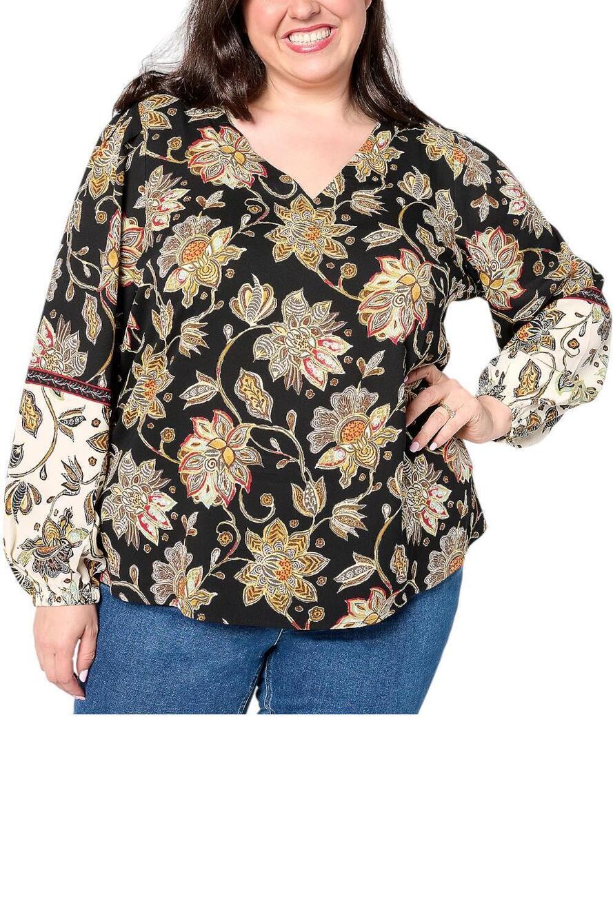 Belle Boho by Kim Gravel Women's Boho Chic Blouse Black Floral - Regular